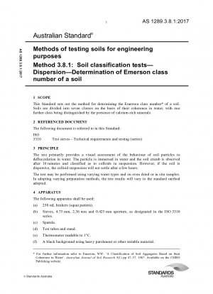 Methoden zur Bodenprüfung für technische Zwecke, Methode 3.8.1: Bodenklassifizierungstests – Streuung – Bestimmung der Emerson-Klassennummer eines Bodens
