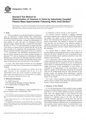 Standardtestmethode zur Bestimmung von Uran im Urin mittels induktiv gekoppeltem Plasma-Massenspektrometer nach Verdünnung mit Salpetersäure