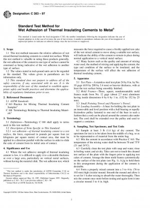 Standardtestverfahren für die Nasshaftung von wärmeisolierenden Zementen auf Metall (zurückgezogen 2002)