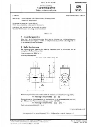 Druckluftausrüstung für Schienenfahrzeuge - Rückschlagventile - Einbau- und Anschlussmaße