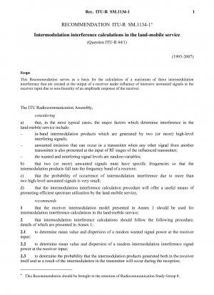 Intermodulationsinterferenzberechnungen im Landmobilfunkdienst Frage ITU-R 44/1