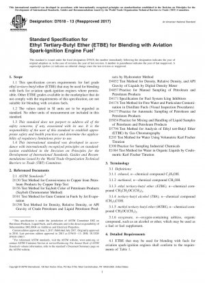 Standardspezifikation für Ethyl-Tertiär-Butylether (ETBE) zum Mischen mit Kraftstoffen für Flugmotoren mit Fremdzündung