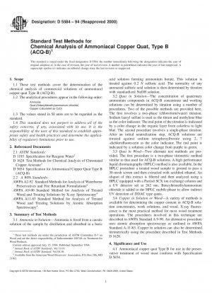Standardtestmethoden für die chemische Analyse von ammoniakalischem Kupferquat, Typ B (ACQ-B)