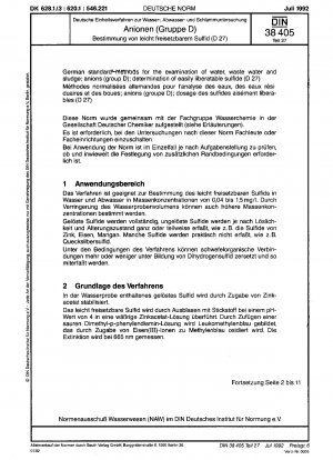 Deutsche Einheitsverfahren zur Untersuchung von Wasser, Abwasser und Schlamm; Anionen (Gruppe D); Bestimmung von leicht freisetzbarem Sulfid (D 27)