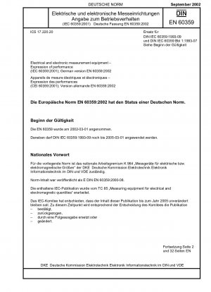 Elektrische und elektronische Messgeräte – Ausdruck der Leistung (IEC 60359:2001); Deutsche Fassung EN 60359:2002
