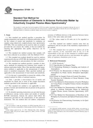 Standardtestmethode zur Bestimmung von Elementen in luftgetragenen Partikeln durch induktiv gekoppelte Plasmandash; Massenspektrometrie