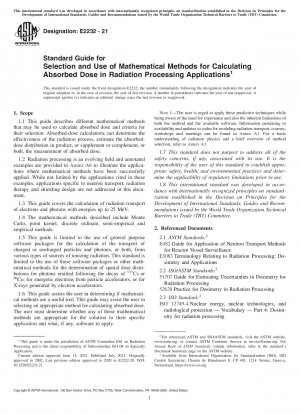 Standardhandbuch für die Auswahl und Verwendung mathematischer Methoden zur Berechnung der absorbierten Dosis bei Strahlenverarbeitungsanwendungen