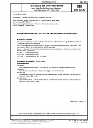 Binnenschiffe - Anschlüsse für die Ableitung von Abwasser; Deutsche Fassung EN 1306:1996