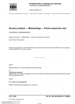 Sensorische Analyse - Methodik - Paarweiser Vergleichstest; Technische Berichtigung 1