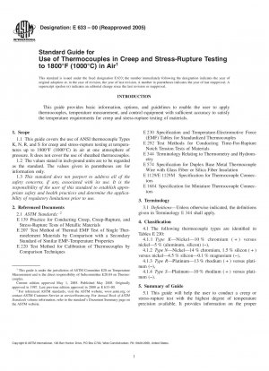 Standardhandbuch für die Verwendung von Thermoelementen bei Kriech- und Spannungsbruchprüfungen bis 1800176 °F (1000176 °C) in Luft