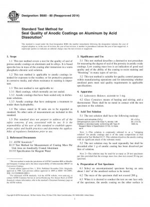Standardtestverfahren für die Versiegelungsqualität anodischer Beschichtungen auf Aluminium durch Säureauflösung