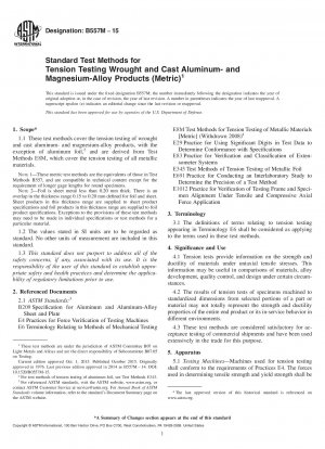Standardprüfverfahren für die Zugprüfung von Knet- und Gussprodukten aus Aluminium und Magnesiumlegierungen (metrisch)
