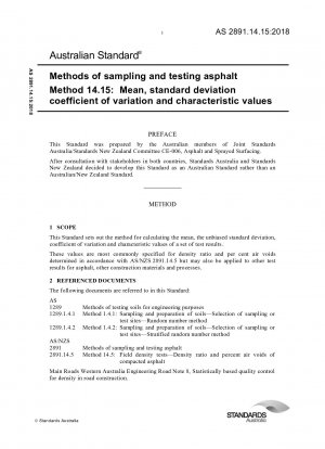 Methoden zur Probenahme und Prüfung von Asphalt, Methode 14.15: Mittelwert, Standardabweichung, Variationskoeffizient und charakteristische Werte
