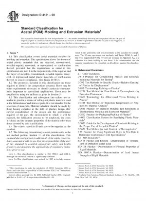 Standardklassifizierung für Form- und Extrusionsmaterialien aus Acetal (POM).