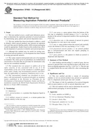 Standardtestmethode zur Messung des Aspirationspotentials von Aerosolprodukten