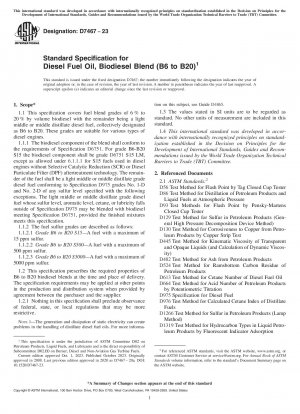 Standardspezifikation für Dieselkraftstoff, Biodieselmischung (B6 bis B20)