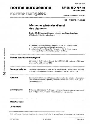 Allgemeine Prüfmethoden für Pigmente. Teil 19: Bestimmung wasserlöslicher Nitrate (Salicylsäure-Methode).