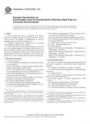 Standardspezifikation für schleudergegossene ferritische/austenitische Edelstahlrohre für korrosive Umgebungen