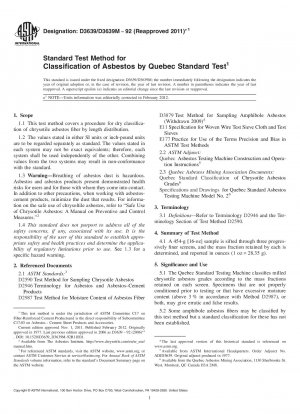 Standardtestmethode zur Klassifizierung von Asbest durch den Quebec Standard Test