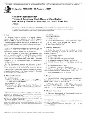 Standardspezifikation für Gewindekupplungen aus Stahl, schwarz oder verzinkt (verzinkt), geschweißt oder nahtlos, zur Verwendung in Stahlrohrverbindungen