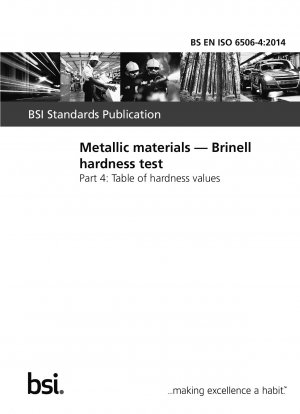 Metallische Materialien. Brinell-Härtetest. Tabelle der Härtewerte