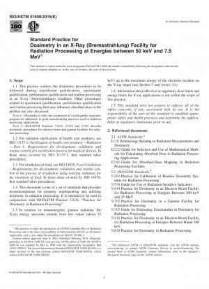 Standardpraxis für die Dosimetrie in einer Röntgenanlage (Bremsstrahlung) zur Strahlungsverarbeitung bei Energien zwischen 50 keV und 7,5 MeV