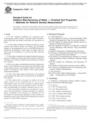 Standardhandbuch für die additive Fertigung von Metall – Fertigteileigenschaften – Methoden zur relativen Dichtemessung
