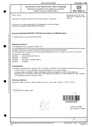 Aluminium und Aluminiumlegierungen – Schmiedestücke – Teil 2: Mechanische Eigenschaften und zusätzliche Eigenschaftsanforderungen; Deutsche Fassung EN 586-2:1994