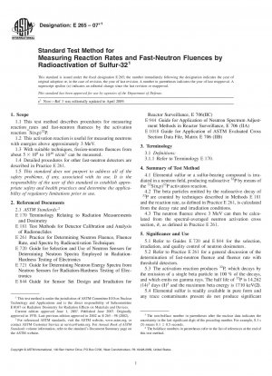 Standardtestmethode zur Messung von Reaktionsgeschwindigkeiten und Fluenzen schneller Neutronen durch Radioaktivierung von Schwefel-32