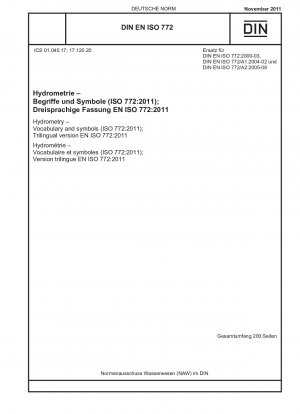 Hydrometrie – Vokabeln und Symbole (ISO 772:2011); Dreisprachige Fassung EN ISO 772:2011