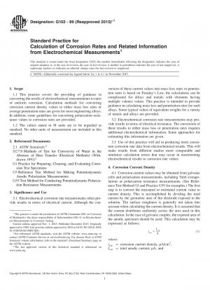 Standardpraxis zur Berechnung von Korrosionsraten und zugehörigen Informationen aus elektrochemischen Messungen