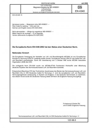 Luft- und Raumfahrt - Magnesiumlegierung MG-W68001 - Zusatzwerkstoff zum Schweißen; Draht und Stab; Deutsche Fassung EN 4340:2002