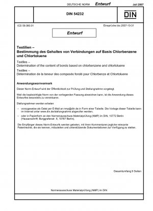Textilien - Bestimmung des Gehalts an Bindungen auf Basis von Chlorbenzol und Chlortoluol