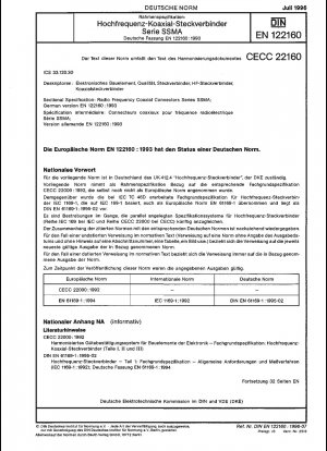 Rahmenspezifikation: Hochfrequenz-Koaxialsteckverbinder; Serie SSMA; Deutsche Fassung EN 122160:1993