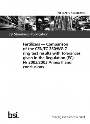 Düngemittel – Vergleich der Ergebnisse des CEN/TC 260/WG 7-Ringtests mit den in Anhang II der Verordnung (EG) Nr. 2003/2003 angegebenen Toleranzen und Schlussfolgerungen