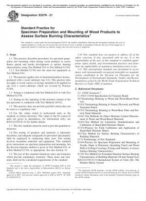 Standardpraxis für die Probenvorbereitung und Montage von Holzprodukten zur Beurteilung der Oberflächenbrenneigenschaften