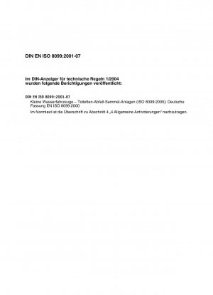 Kleine Wasserfahrzeuge – Toilettenabfallsammelsysteme (ISO 8099:2000); Deutsche Fassung EN ISO 8099:2000
