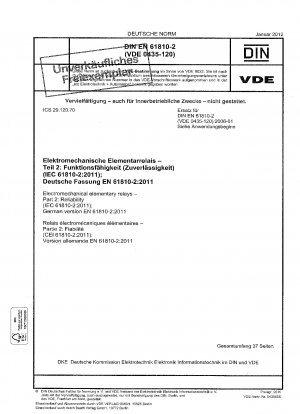 Elektromechanische Elementarrelais - Teil 2: Zuverlässigkeit (IEC 61810-2:2011); Deutsche Fassung EN 61810-2:2011