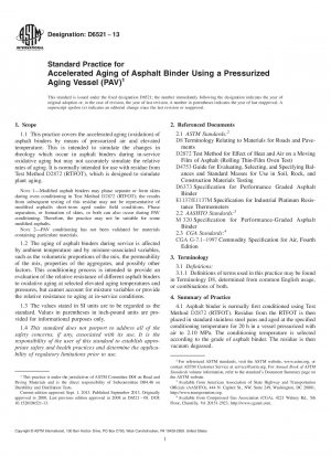 Standardpraxis für die beschleunigte Alterung von Asphaltbindemitteln unter Verwendung eines unter Druck stehenden Alterungsbehälters lpar;PAVrpar;