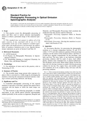 Standardpraxis für die fotografische Verarbeitung in der optischen Emissionsspektrographieanalyse (zurückgezogen 2002)