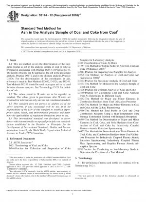 Standardtestmethode für Asche in der Analyseprobe von Kohle und Koks aus Kohle