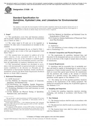 Standardspezifikation für Branntkalk, Hydratkalk und Kalkstein für Umweltzwecke