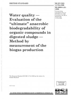 Wasserqualität – Bewertung der „ultimativen“ anaeroben biologischen Abbaubarkeit organischer Verbindungen im Faulschlamm – Methode durch Messung der Biogasproduktion