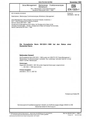 Wertemanagement, Werteanalyse, Funktionsanalyse, Wortschatz - Teil 1: Werteanalyse und Funktionsanalyse; Deutsche Fassung EN 1325-1:1996
