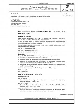 Dentalsonden (ISO 7492:1997); Deutsche Fassung EN ISO 7492:1998