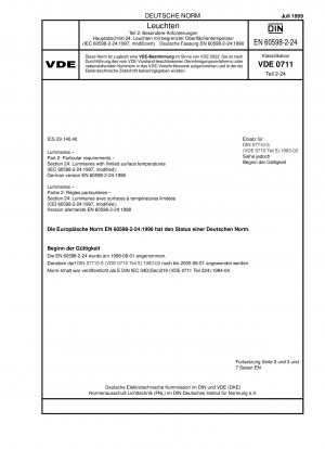 Leuchten - Teil 2: Besondere Anforderungen; Abschnitt 24: Leuchten mit begrenzten Oberflächentemperaturen (IEC 60598-2-24:1997, modifiziert); Deutsche Fassung EN 60598-2-24:1998