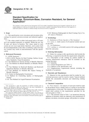 Standardspezifikation für Gussteile auf Zirkoniumbasis, korrosionsbeständig, für allgemeine Anwendungen