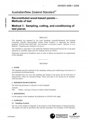 Rekonstituierte Holzwerkstoffplatten Testmethoden Methode 1: Probenahme, Schneiden und Konditionieren von Teststücken (Ersetzt AS/NZS 4266.1 (Int):2001)