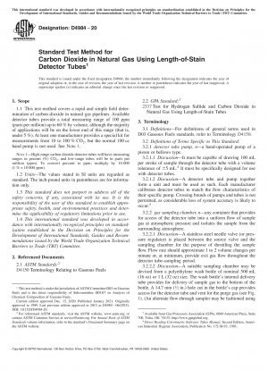 Standardtestmethode für Kohlendioxid in Erdgas unter Verwendung von Prüfröhrchen mit Längenmessung