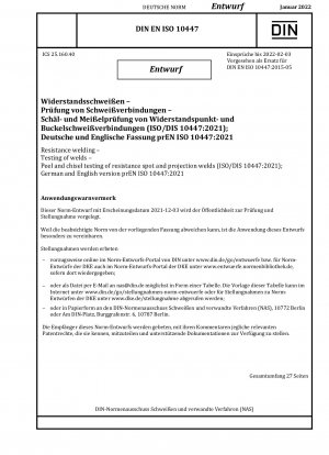 Widerstandsschweißprüfung Schäl- und Meißelprüfung von Widerstandspunkt- und Buckelschweißnähten (Entwurf)